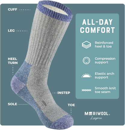 Merino Wool Hiking Socks for Men and Women – 3 Pairs Midweight Cushioned – Warm N Breathable