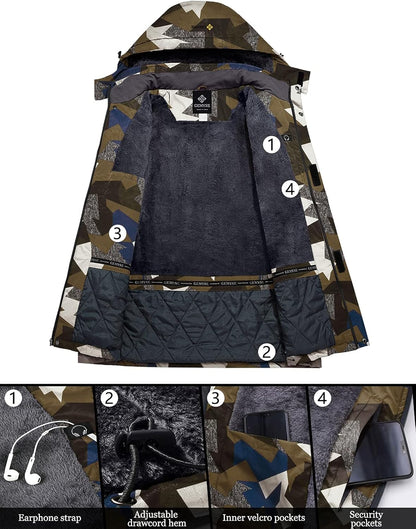 Men'S Windproof Ski Jacket Warm Raincoats Snowboarding Hooded Parka with Multi-Pockets
