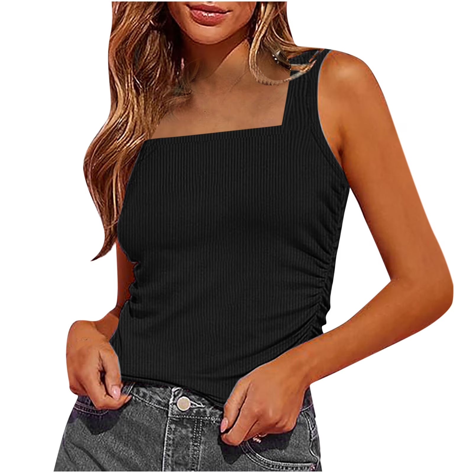 Ruched Tank Tops for Women under $10 Sleeveless Going Out Athletic Cami Tops Slim Fitted Ribbed Knit High Neck Tee Tops Graduation Gifts for Her