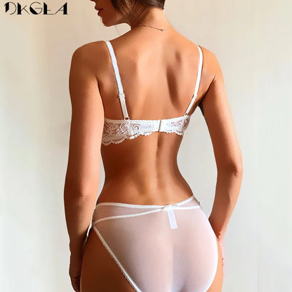 Brand Half Cup Bra Set Women Lingerie Embroidery White Brassiere Thin Cotton Push up Bras Sexy Lace Underwear Set a B C D Cup