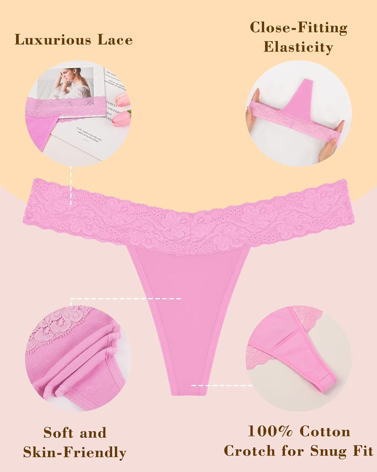 Sexy Lace Thongs for Women Thong Underwear Women Lace T-Back Panties Women Underwear Cotton Thongs Cheeky,8 Pack