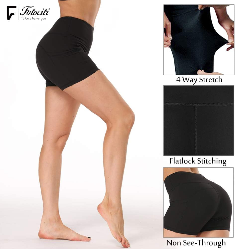Yoga Shorts for Women – 5" High Waisted Biker Shorts with Pockets for Workout, Training, Running