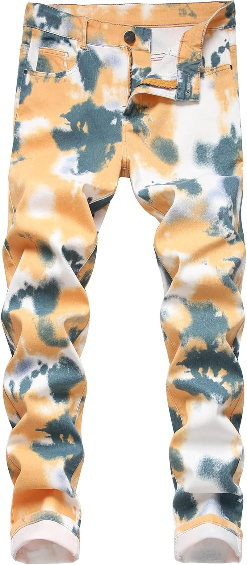 Men'S Skinny Stretch Jeans Fashion Printed Slim Fit Jeans Comfort Flex Waist Casual Pants