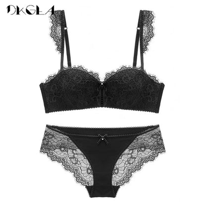 New Fashion Green Brassiere Deep V Push up Bra Set Thick Cotton a B C Cup Women Bras Lingerie Set Lace Sexy Underwear Black