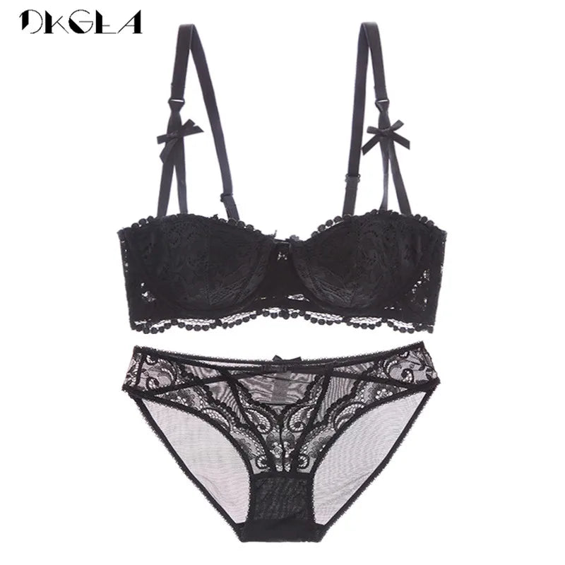 Brand Half Cup Bra Set Women Lingerie Embroidery White Brassiere Thin Cotton Push up Bras Sexy Lace Underwear Set a B C D Cup