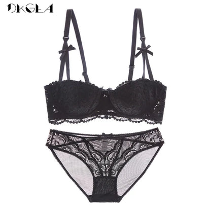 Brand Half Cup Bra Set Women Lingerie Embroidery White Brassiere Thin Cotton Push up Bras Sexy Lace Underwear Set a B C D Cup
