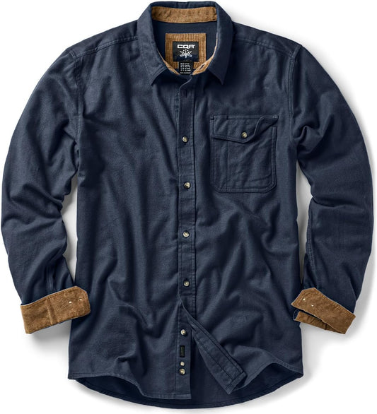 Men'S 100% All Cotton Button down Flannel Shirts, Long Sleeve Brushed Warm Soft Casual Outdoor Plaid Shirt