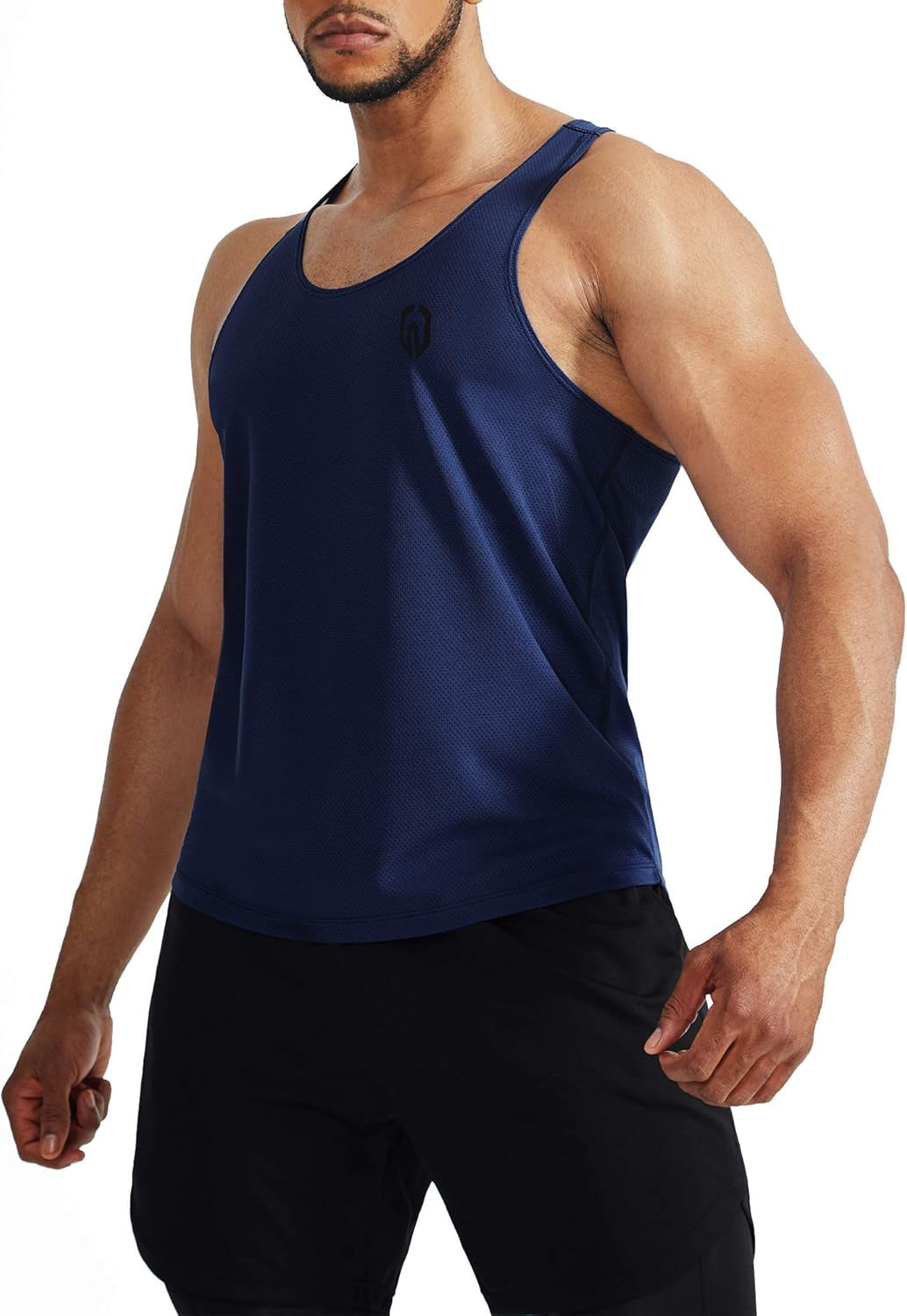 Men'S Workout Running Tank Top Sleeveless Gym Athletic Shirts Pack of 3,5080,Black/Blue/Navy,M