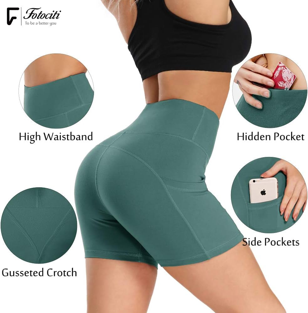 Yoga Shorts for Women – 5" High Waisted Biker Shorts with Pockets for Workout, Training, Running