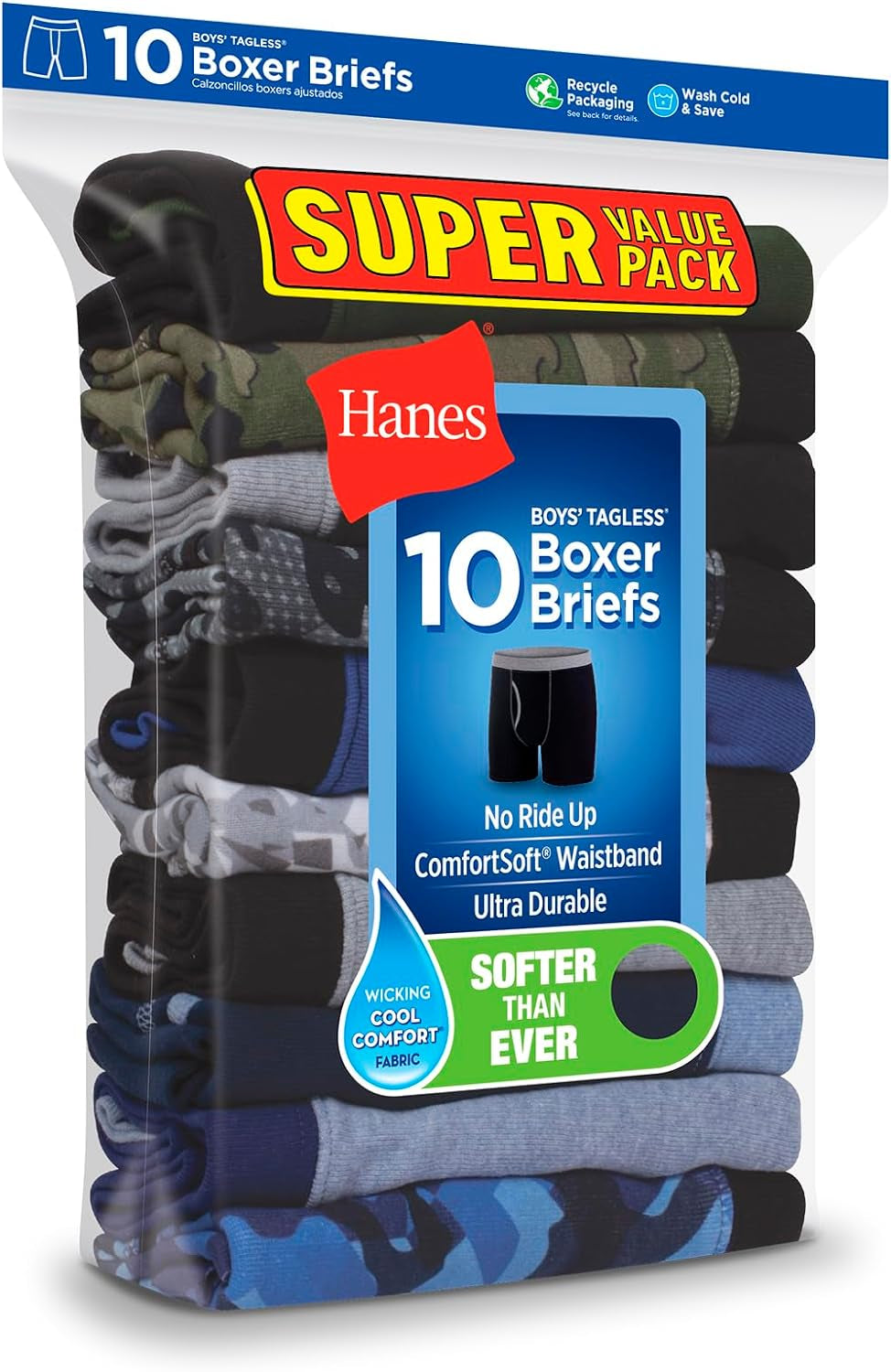 Boys' Boxer Briefs, Moisture-Wicking Underwear for Boys & Toddlers, Assorted, 10 or 12 Pack