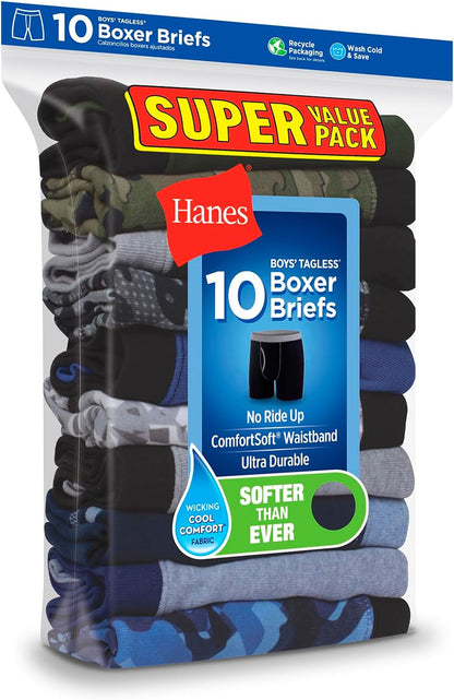 Boys' Boxer Briefs, Moisture-Wicking Underwear for Boys & Toddlers, Assorted, 10 or 12 Pack
