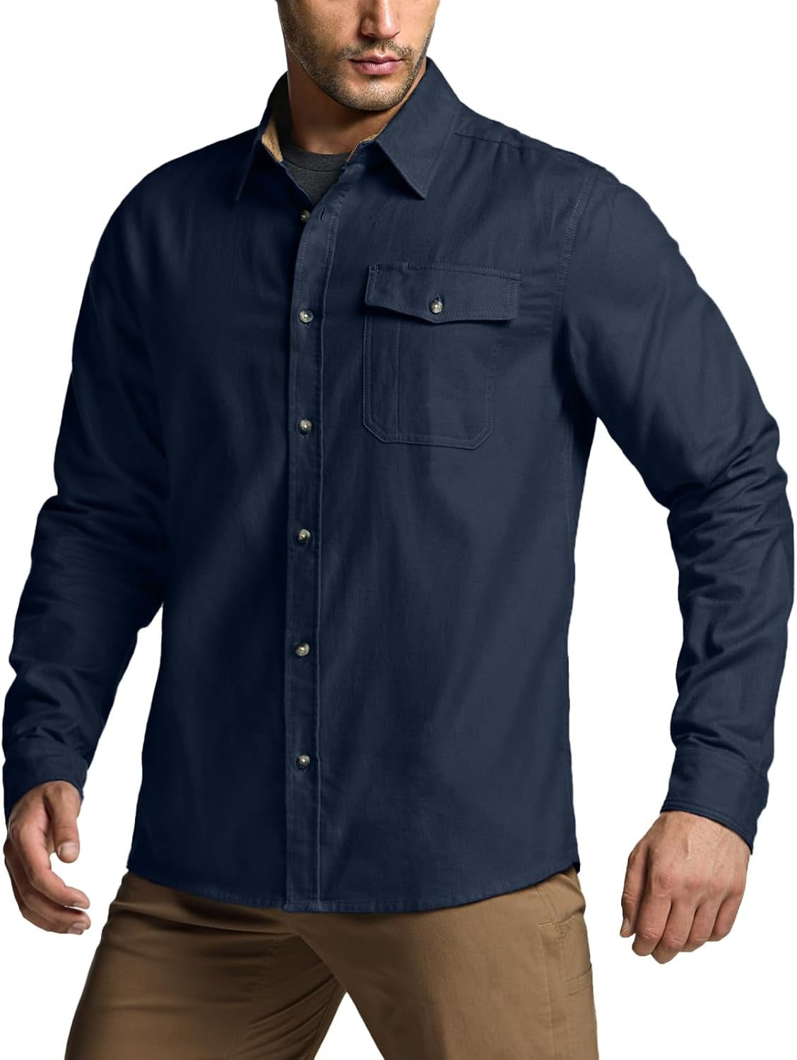Men'S 100% All Cotton Button down Flannel Shirts, Long Sleeve Brushed Warm Soft Casual Outdoor Plaid Shirt