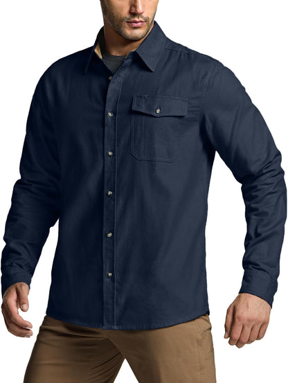 Men'S 100% All Cotton Button down Flannel Shirts, Long Sleeve Brushed Warm Soft Casual Outdoor Plaid Shirt
