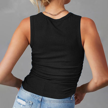 Ruched Tank Tops for Women under $10 Sleeveless Going Out Athletic Cami Tops Slim Fitted Ribbed Knit High Neck Tee Tops Graduation Gifts for Her