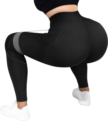 Women Booty Workout Leggings with Pockets Contour High Waisted Gym Yoga Pants(M,853-Black)
