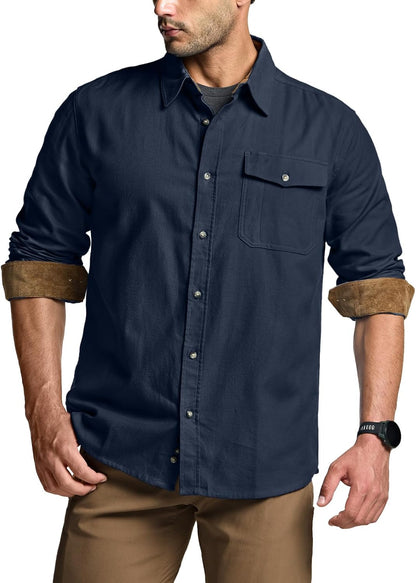 Men'S 100% All Cotton Button down Flannel Shirts, Long Sleeve Brushed Warm Soft Casual Outdoor Plaid Shirt