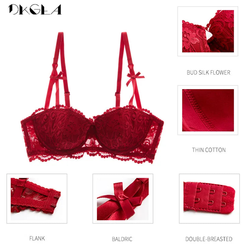 Brand Half Cup Bra Set Women Lingerie Embroidery White Brassiere Thin Cotton Push up Bras Sexy Lace Underwear Set a B C D Cup