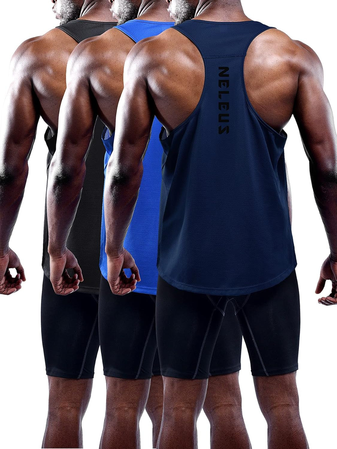 Men'S Workout Running Tank Top Sleeveless Gym Athletic Shirts Pack of 3,5080,Black/Blue/Navy,M
