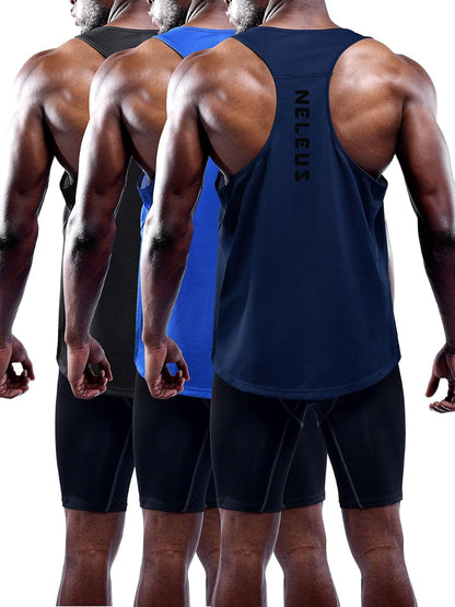 Men'S Workout Running Tank Top Sleeveless Gym Athletic Shirts Pack of 3,5080,Black/Blue/Navy,M