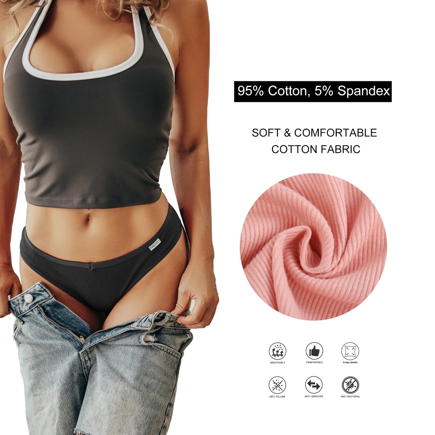 Womens Cotton Underwear Soft Stretch Bikini Panties High Cut Panties Low Rise Hipster Cheeky S-XL 6Pack