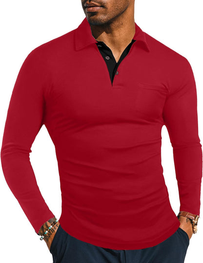 Men'S Short&Long Sleeve Polo Shirts Cotton Slim Fit Solid Casual Summer Button Collared Golf Shirt