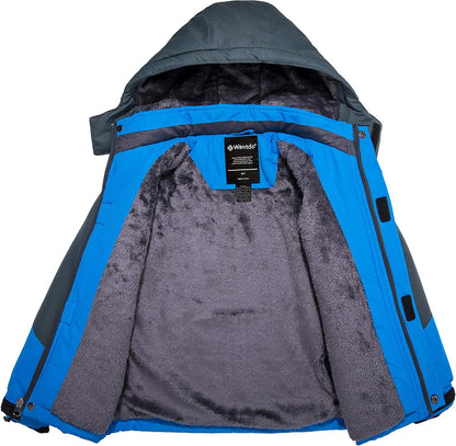 Boy'S Waterproof Ski Jacket Fleece Snowboarding Jackets Warm Thick Winter Coat Hooded Raincoats