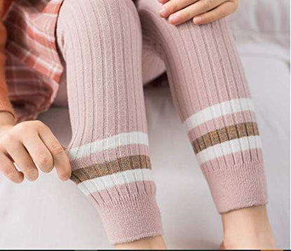 Little Baby Girls Ankle Length Knit Footless Tights Cable Knit Leggings (6-8 Years, CG1771)