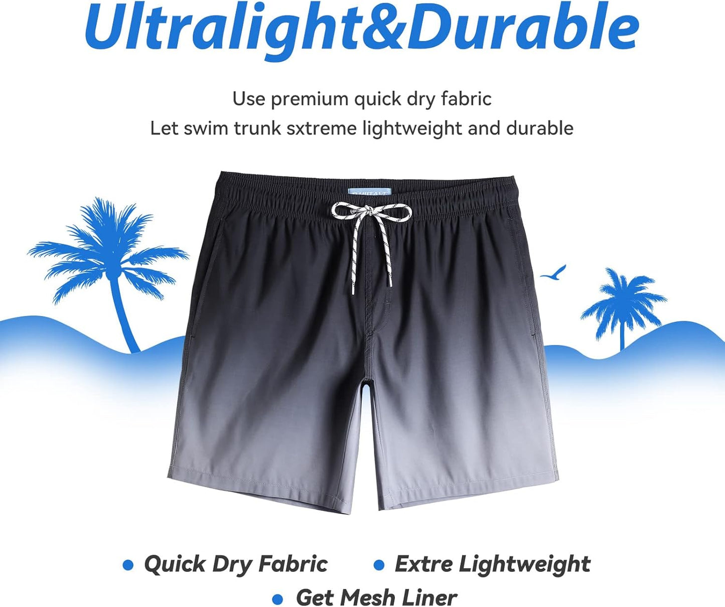 Mens Swimming Trunks Quick Dry Swim Shorts with Mesh Lining Lightweight Swimwear Bathing Suit