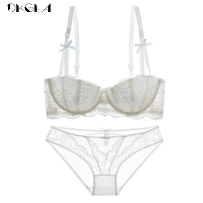 Brand Half Cup Bra Set Women Lingerie Embroidery White Brassiere Thin Cotton Push up Bras Sexy Lace Underwear Set a B C D Cup