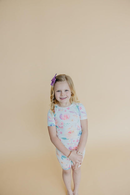 2 Piece Pajama Sets, Stylish Short Sleeve Pajamas for Babies Toddlers and Kids, Ultra-Soft Premium Material, 24 Months, Bloom