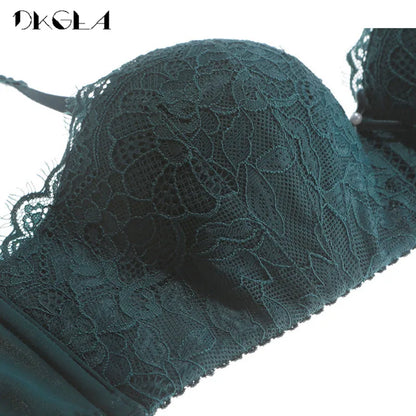 New Fashion Green Brassiere Deep V Push up Bra Set Thick Cotton a B C Cup Women Bras Lingerie Set Lace Sexy Underwear Black