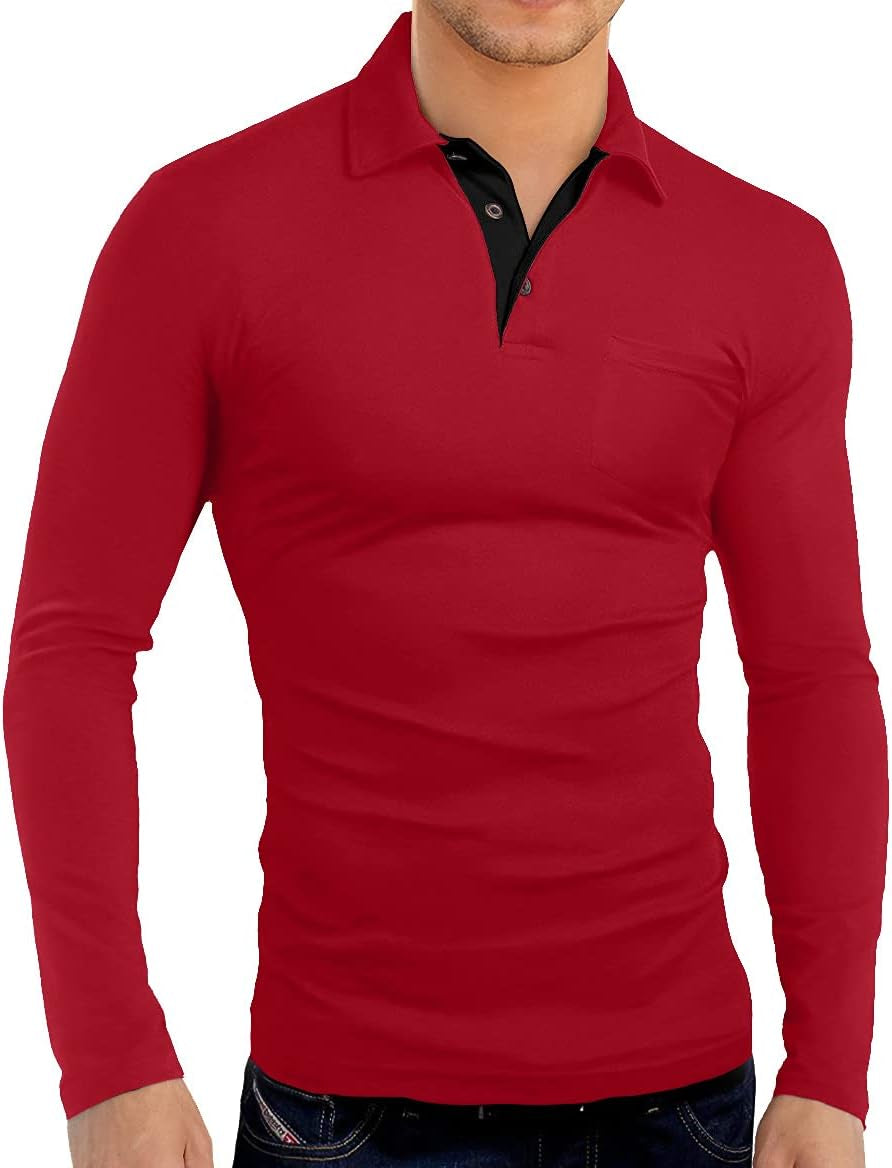 Men'S Short&Long Sleeve Polo Shirts Cotton Slim Fit Solid Casual Summer Button Collared Golf Shirt