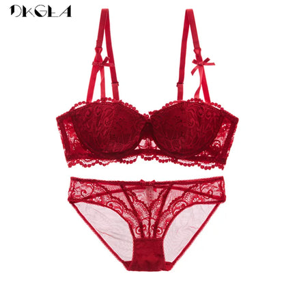 Brand Half Cup Bra Set Women Lingerie Embroidery White Brassiere Thin Cotton Push up Bras Sexy Lace Underwear Set a B C D Cup